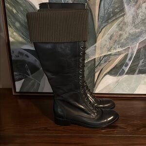 Cole Haan Whitley Nike Air Black Knee-High Lace-Up Boots with Ribbed Cuff